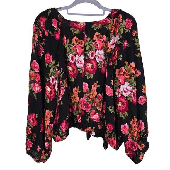 Lane Bryant Open Tie Black Pink Floral Puff Sleeve Women's Cardigan 22/24 NWT - Picture 2 of 6
